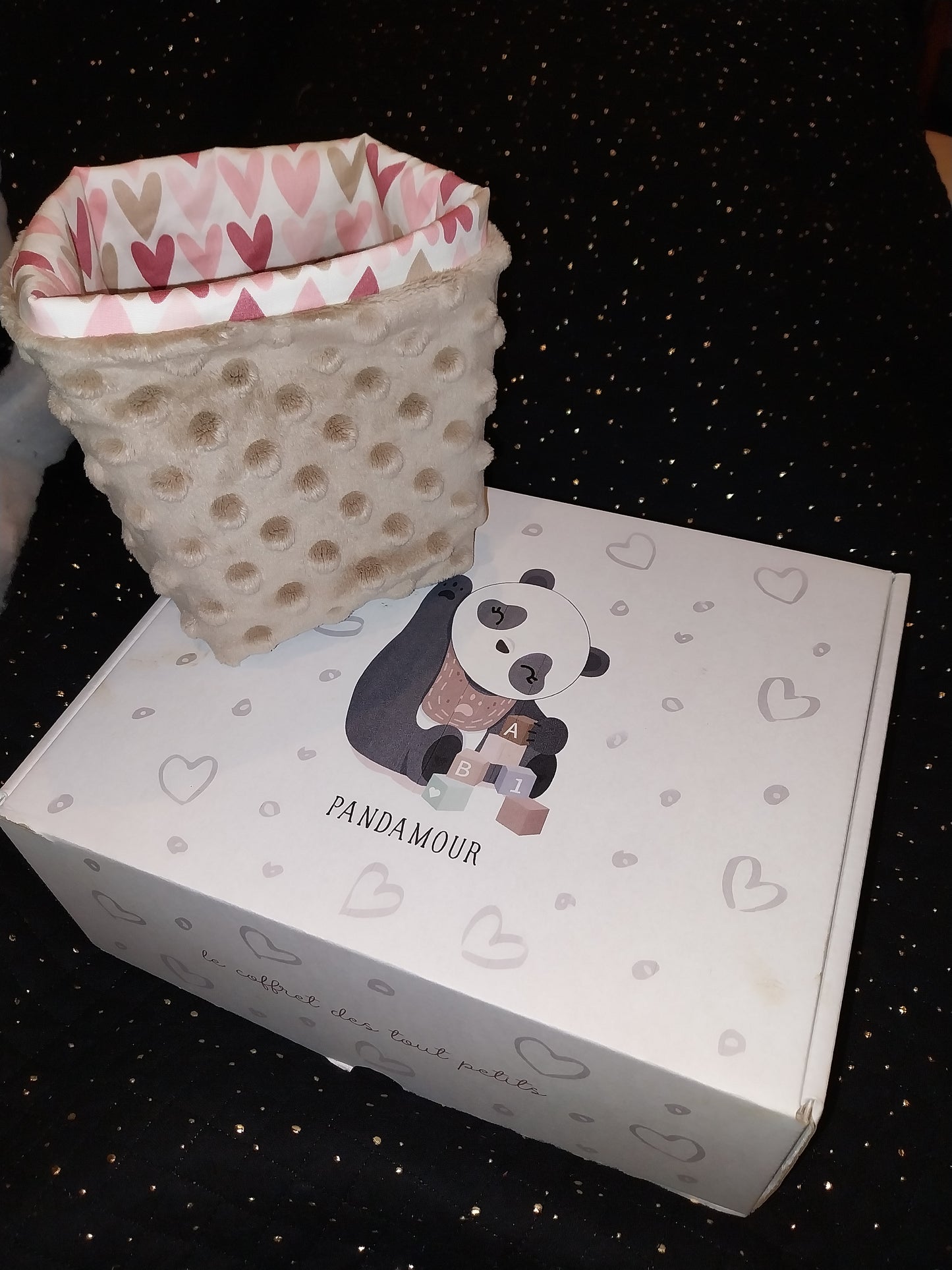 Panier de rangement cœur et minky