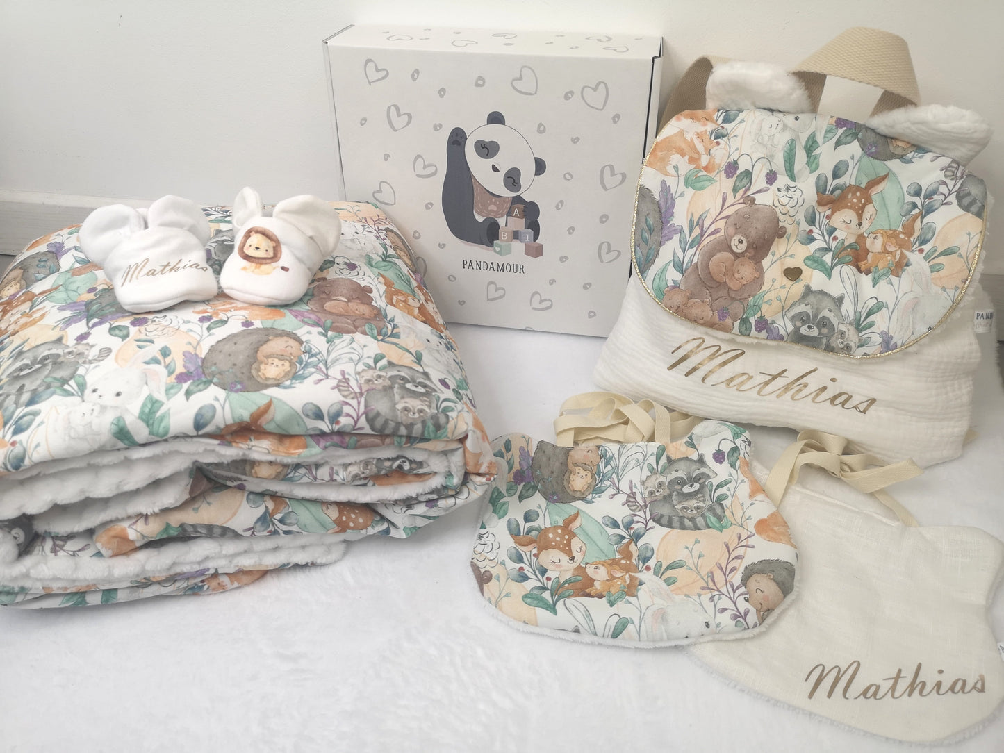 Coffret de naissance trio, sac à dos et couverture